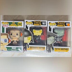 Funko Pop Star Wars Rebels Seventh Sister, Fifth Brother and Pop Movies Mac